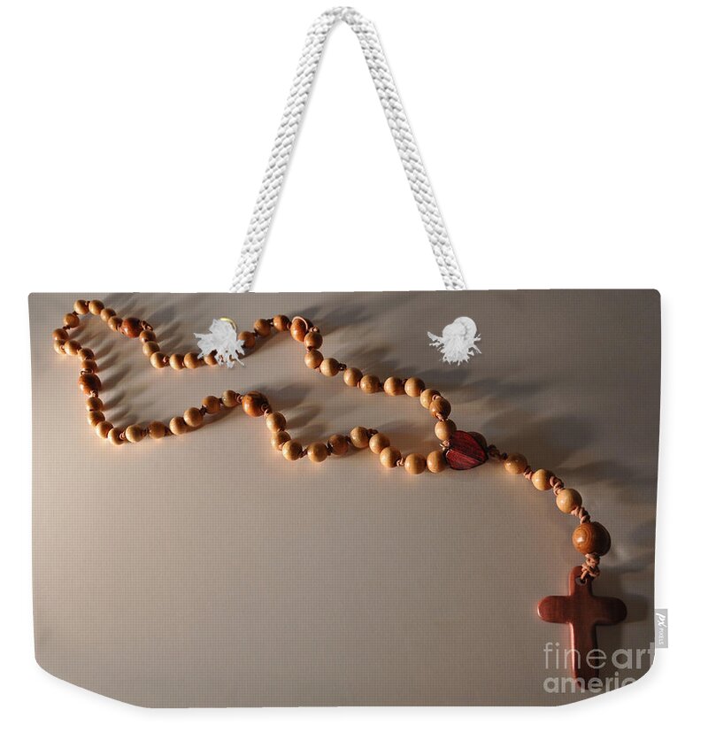 Color Weekender Tote Bag featuring the sculpture Woods Rosary Mixed Media Assemblage Sculpture by Leigh N Eldred