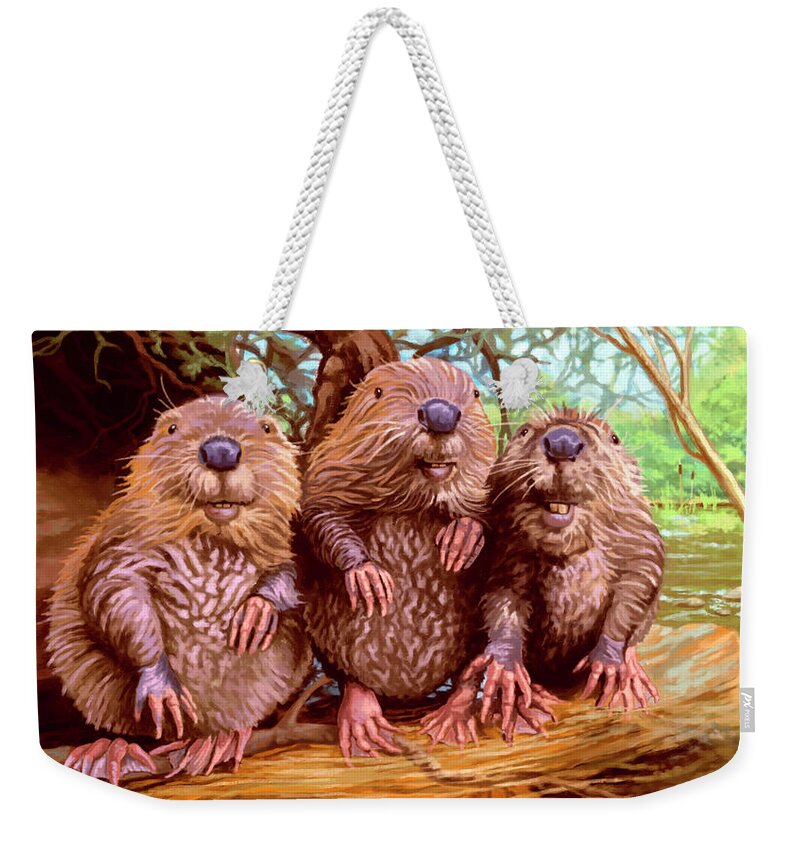 Animal Weekender Tote Bag featuring the painting Woodworkers by Hans Neuhart
