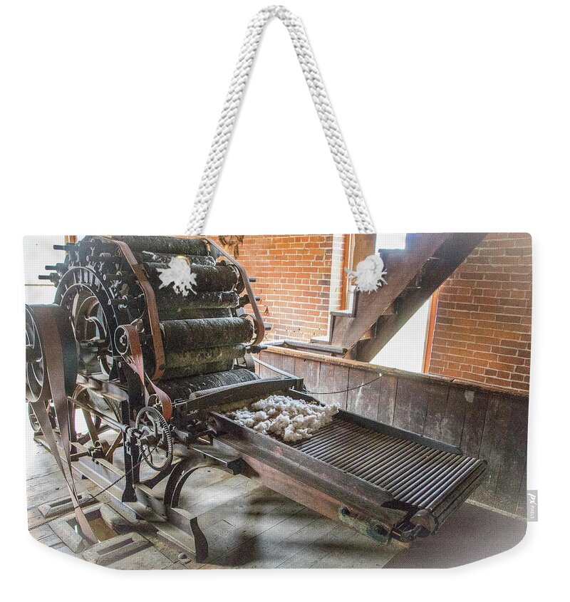 2017 Weekender Tote Bag featuring the photograph Wool Carder at Old Mill by Gerri Bigler