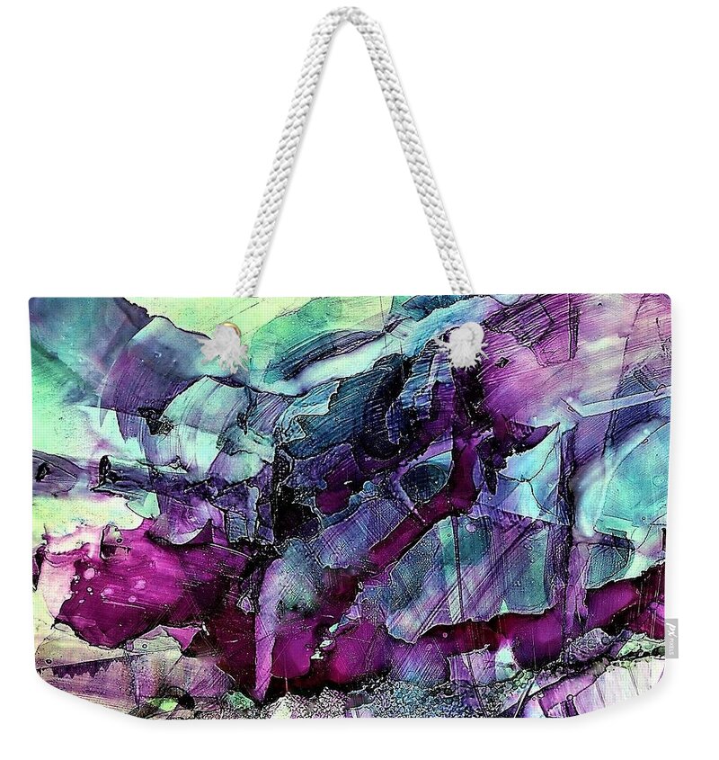 Soft Weekender Tote Bag featuring the painting World Traveler by Angela Marinari