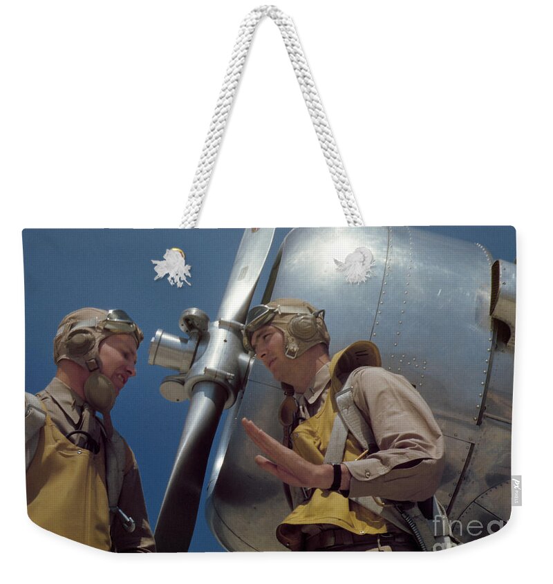 1942 Weekender Tote Bag featuring the photograph World War Two Marine Pilots, 1942 by Alfred T Palmer