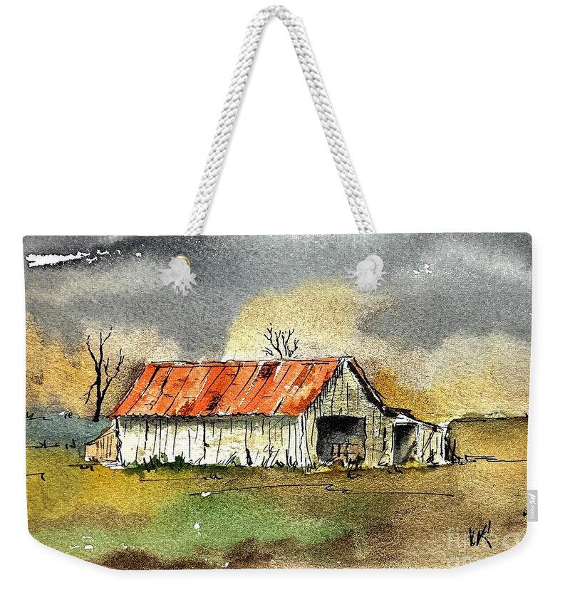 Old Barn And Shed. Watercolor Weekender Tote Bag featuring the painting Worn out by William Renzulli