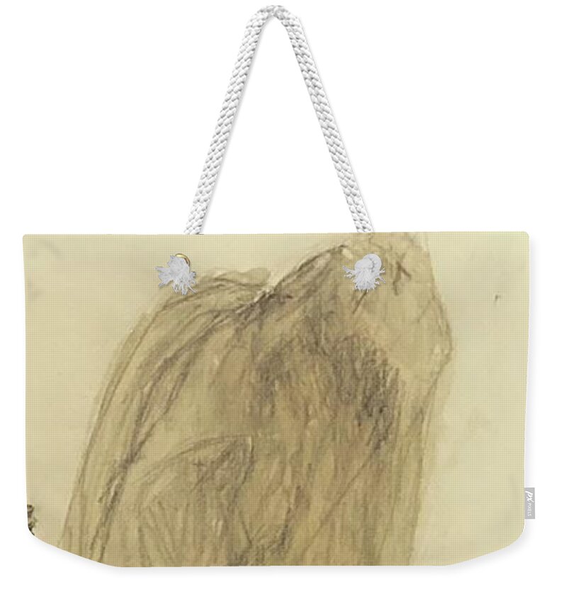 Wrapped Weekender Tote Bag featuring the drawing Wrapped figure with coat II by David Euler
