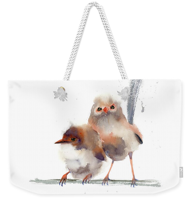 Wren Birds Weekender Tote Bag featuring the painting Wren Birds art print by Paintis Passion