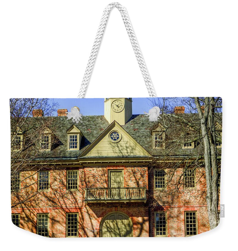William And Mary Weekender Tote Bag featuring the photograph Wren Building Main Entrance by Jerry Gammon