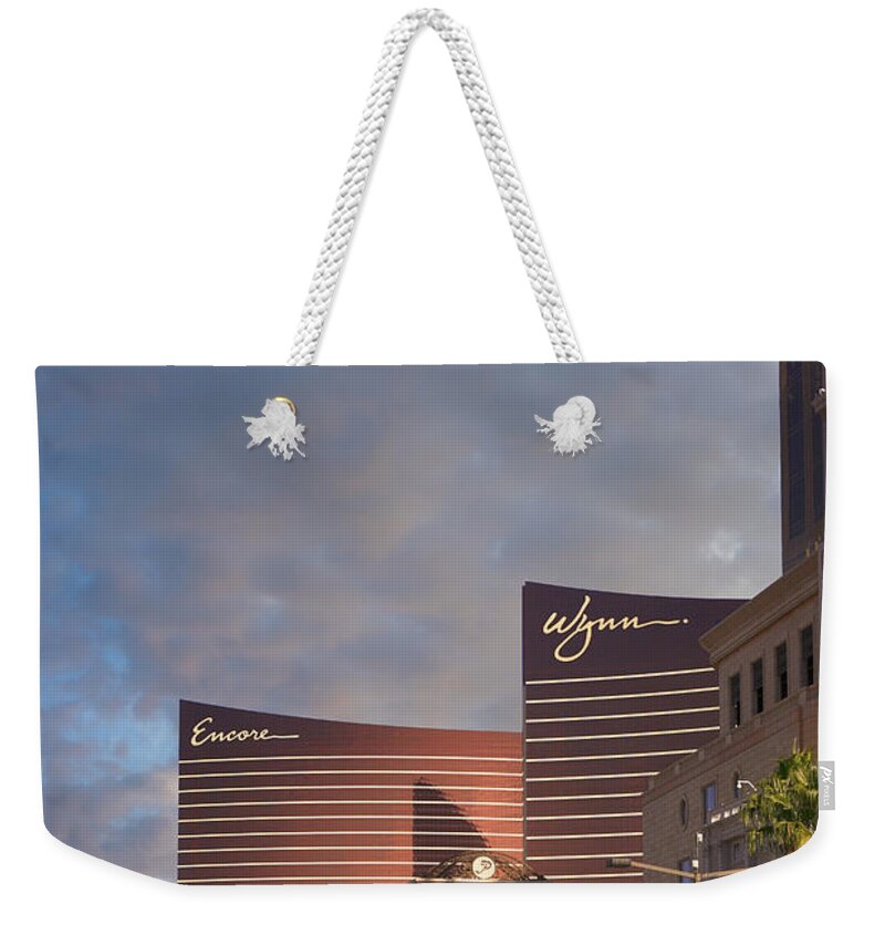 Wynn Weekender Tote Bag featuring the photograph Wynn and Encore Hotels Vegas by Chris Smith