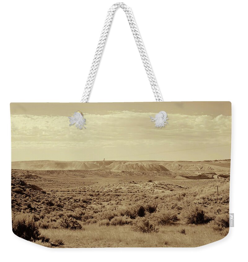 Wyoming Landscape Weekender Tote Bag featuring the photograph Wyoming Landscape Mining scene Mono by Cathy Anderson
