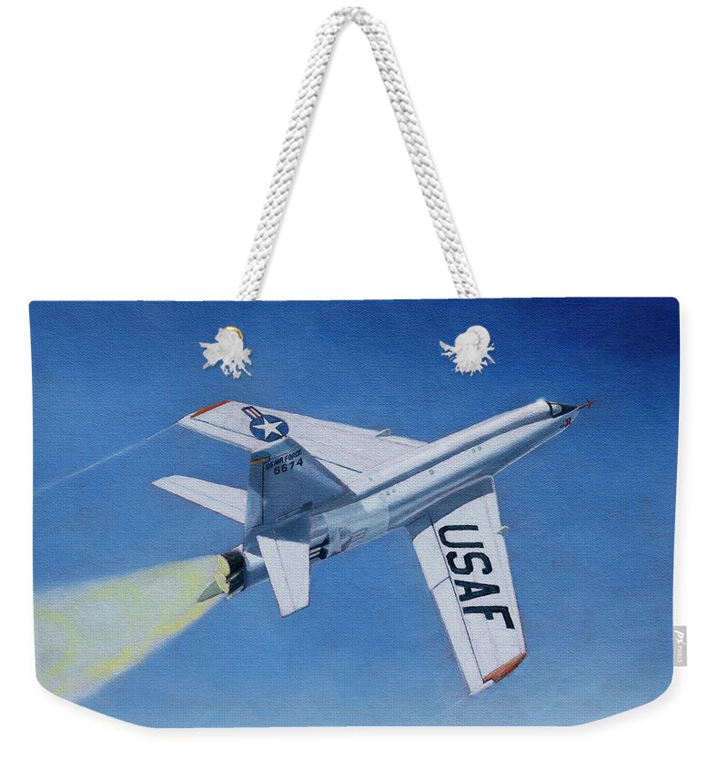 Aviation Art Weekender Tote Bag featuring the painting X-2 by Douglas Castleman
