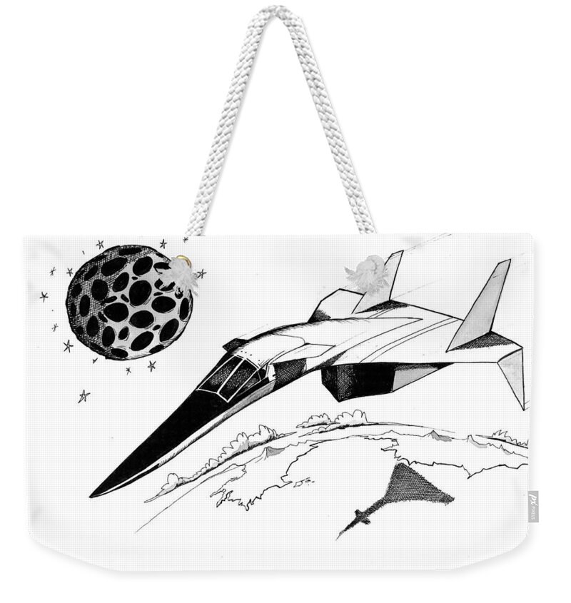 Xb-70 Weekender Tote Bag featuring the drawing XB70 Original Black and White Drawing by Michael Hopkins