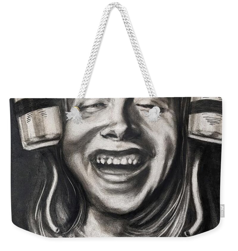 Portrait Weekender Tote Bag featuring the drawing XO to KO by Marc Chicoine