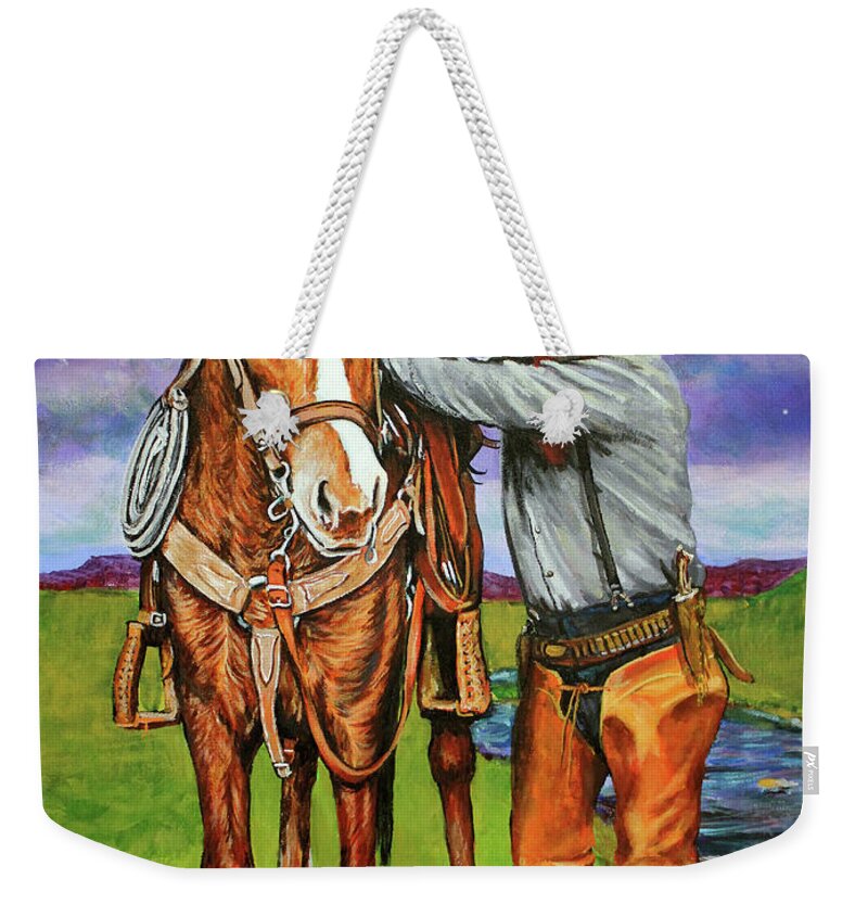 Cowboy Weekender Tote Bag featuring the painting Yeah, I See It, Too by Karl Wagner