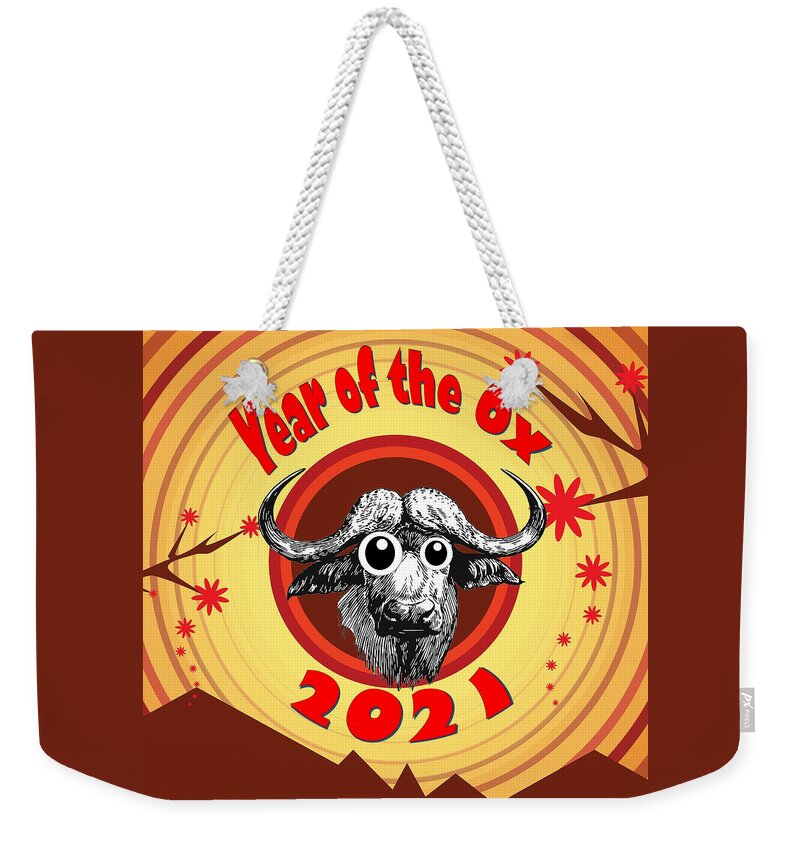 Ox Weekender Tote Bag featuring the digital art Year of the Ox 2 with Googly Eyes by Ali Baucom