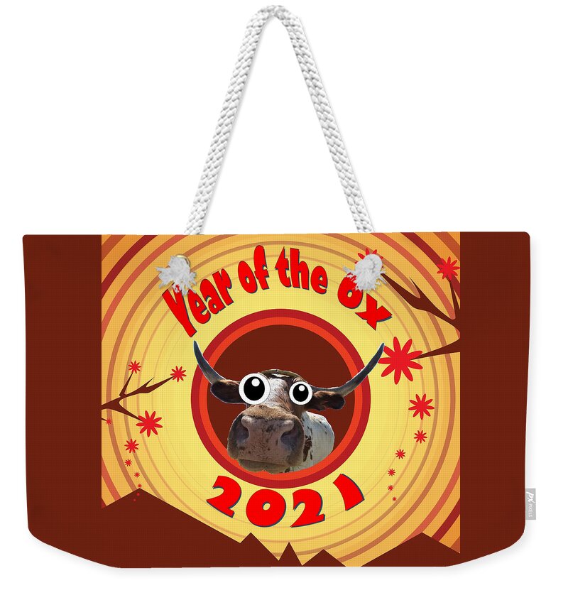 Ox Weekender Tote Bag featuring the digital art Year of the Ox with Googly Eyes by Ali Baucom