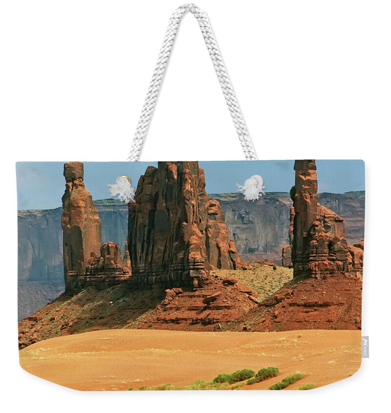 Scenery Weekender Tote Bag featuring the photograph Yei bi Chei and Totem Pole - Monument Valley Tribal Park Navajo Nation Arizona U.S.A by Paolo Signorini