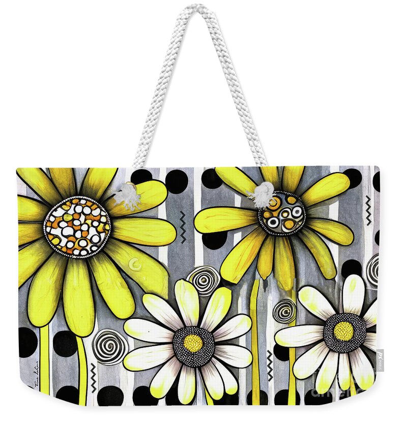 Yellow Daisies Weekender Tote Bag featuring the painting Yellow Flower Power by Tina LeCour