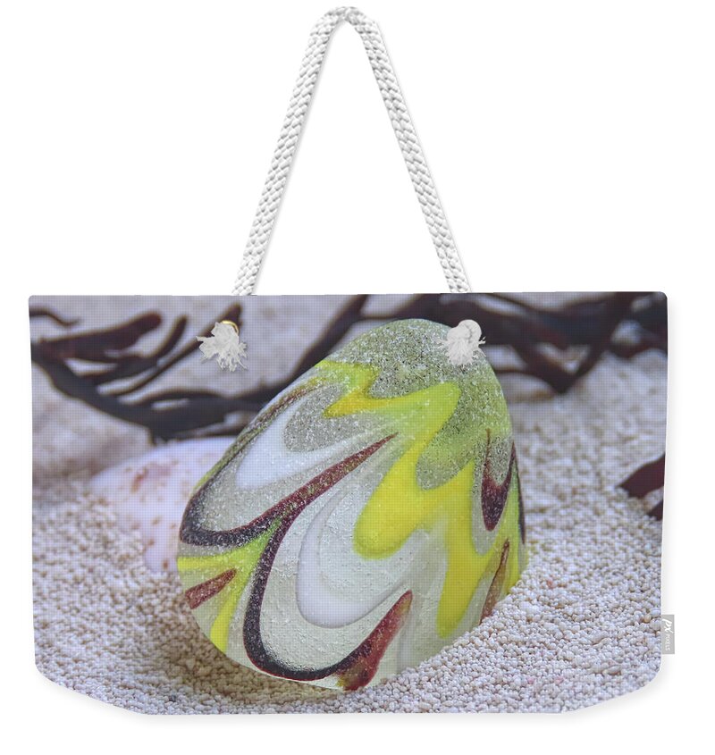 Sea Glass Weekender Tote Bag featuring the photograph Yellow and white with markings by Janice Drew