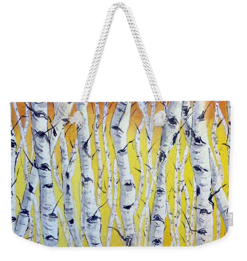 Birch Trees Weekender Tote Bag featuring the painting Yellow Birch by Kelly Mills