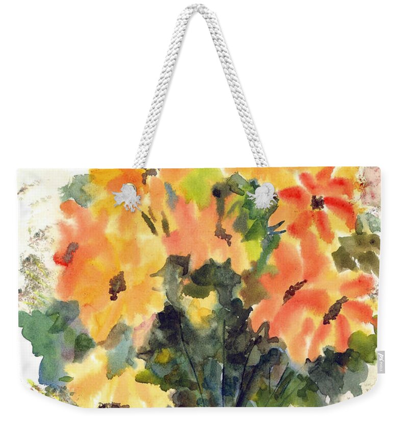 Yellow Bunch Of Flowers Weekender Tote Bag featuring the painting Yellow blossoms by Asha Sudhaker Shenoy