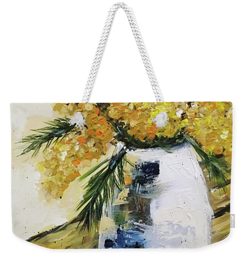 Flowers Weekender Tote Bag featuring the painting Yellow Bunch by Roxy Rich