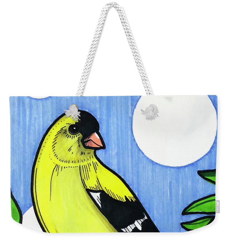 Yellow Cardinal Weekender Tote Bag featuring the drawing Yellow Cardinal by Creative Spirit