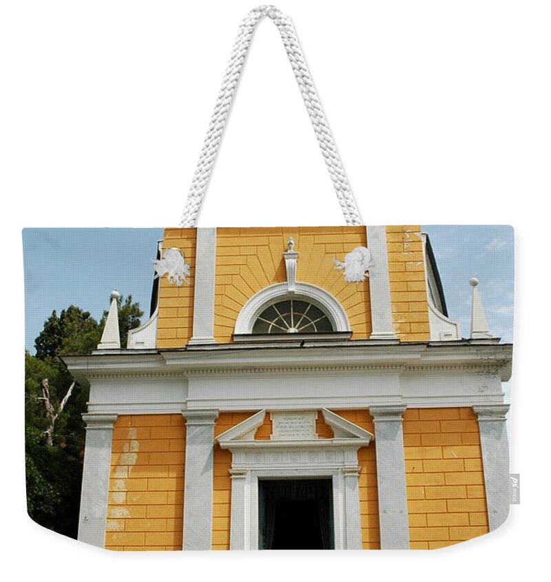Yellow Church Weekender Tote Bag featuring the photograph Yellow Church by Allen Beatty