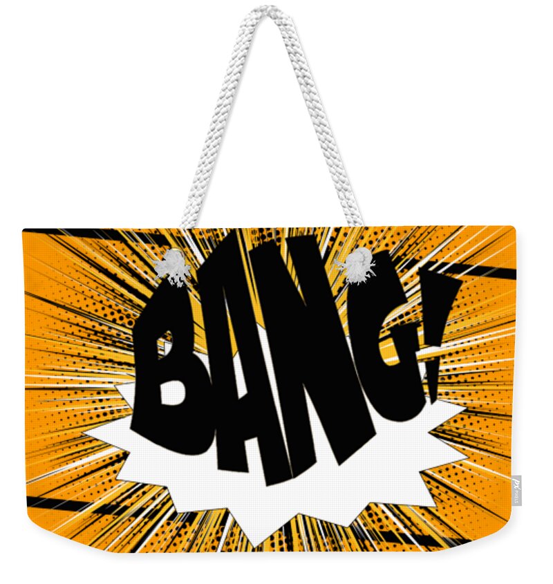 Comic Balloon Weekender Tote Bag featuring the drawing Yellow Comic Bang Design by Stefano Senise