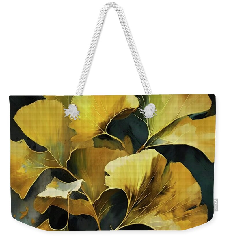 Ginkgo Weekender Tote Bag featuring the digital art Yellow Ginkgo Leaves by Glenn Robins