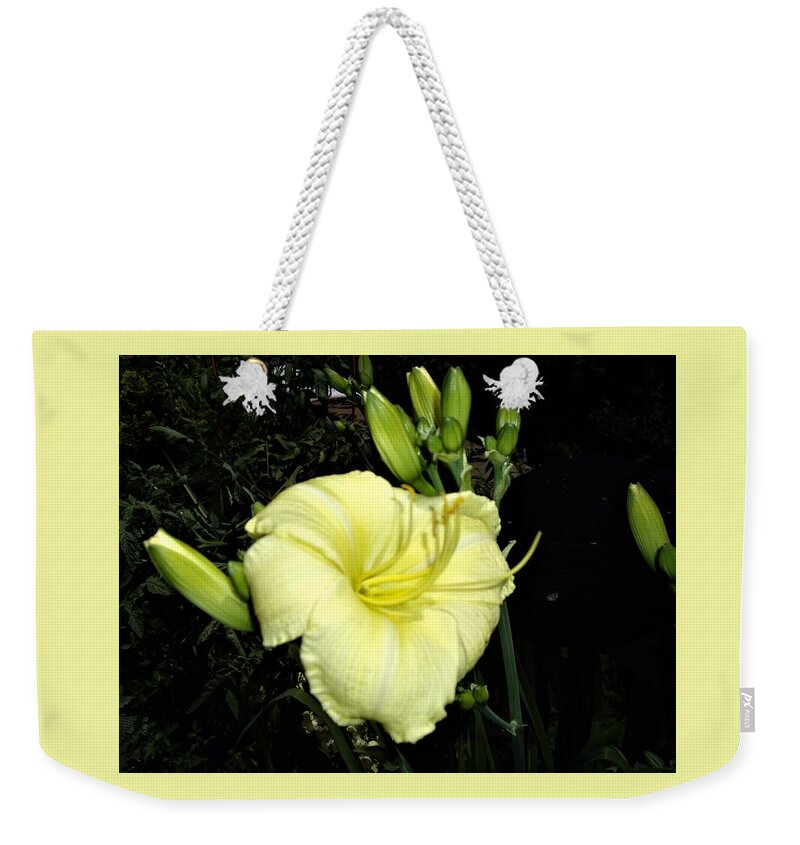 Lily Weekender Tote Bag featuring the photograph Yellow Lily by Nancy Ayanna Wyatt