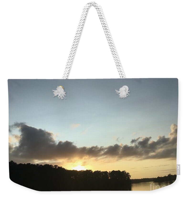Sunset Weekender Tote Bag featuring the photograph Johnson Millpond - Virginia Yellow Reflections by Catherine Wilson