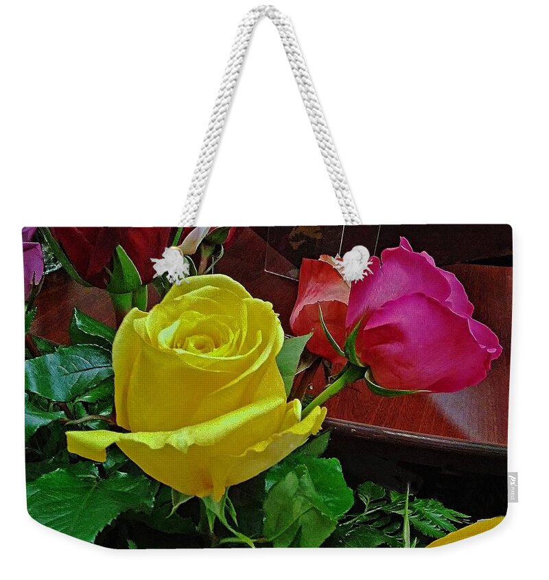 Flowers Weekender Tote Bag featuring the photograph Yellow Rose in Winter by Andrew Lawrence