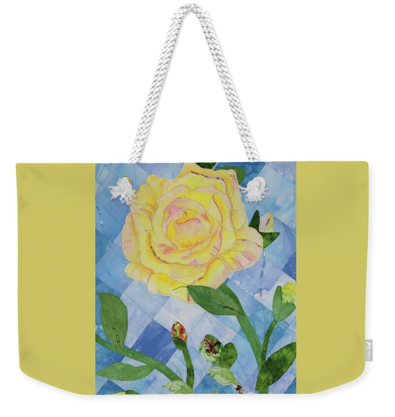 Fiber Art Weekender Tote Bag featuring the mixed media Yellow Rose of Texas 3 by Vivian Aumond