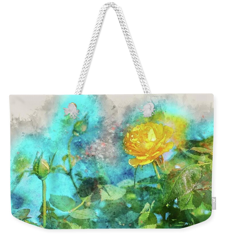 Rose Weekender Tote Bag featuring the painting Yellow Rose by Teresa Trotter
