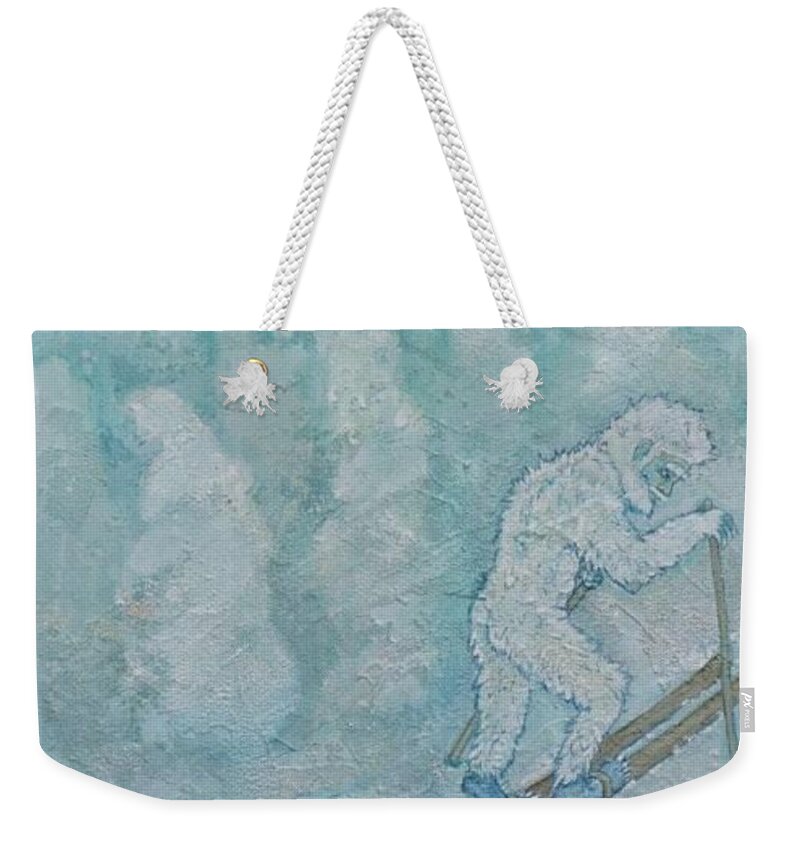 Snowghost Trees Weekender Tote Bag featuring the painting Mystical Yeti by Whitney Palmer
