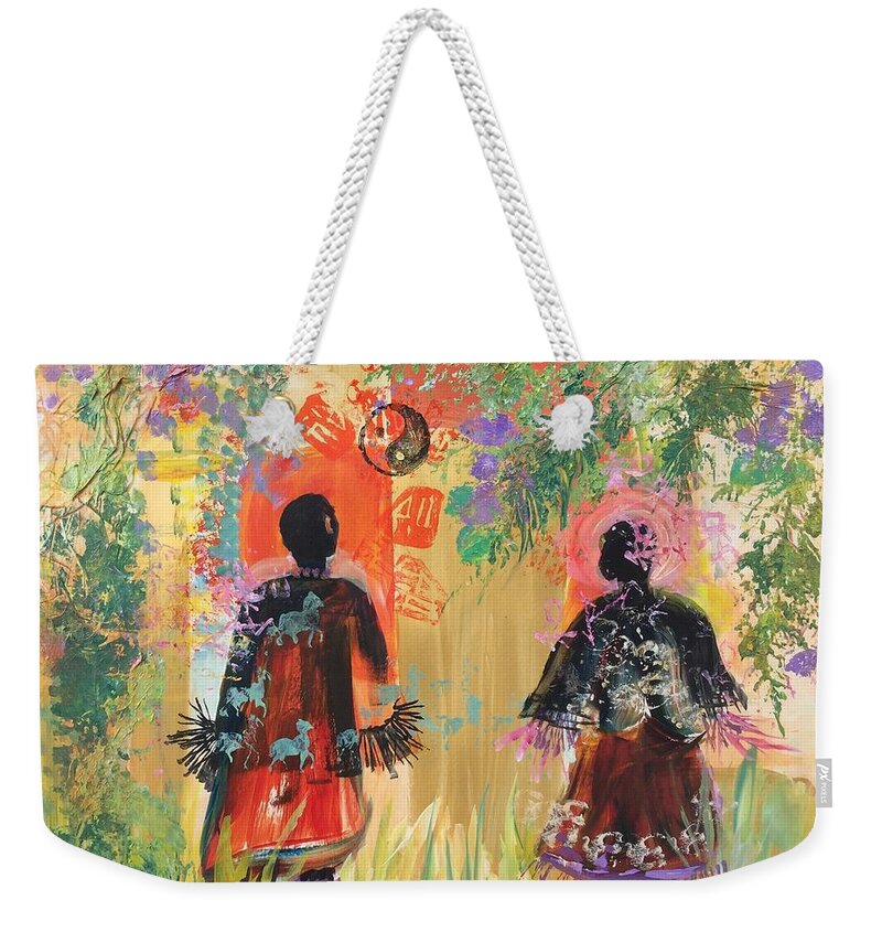 Partnership Yin And Yang Weekender Tote Bag featuring the painting Yin and yang 2 by Caroline Patrick