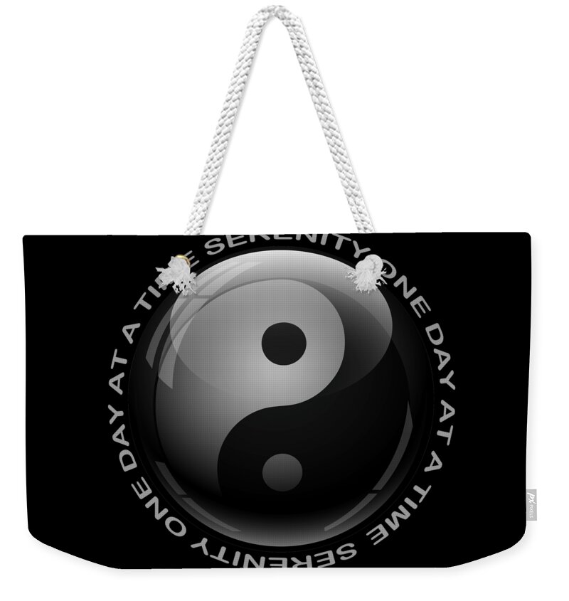 Sobriety Weekender Tote Bag featuring the painting Yin Yang Sobriety Serenity One Day At A Time AA Sober Tee Tees T-Shirt River by Tony Rubino