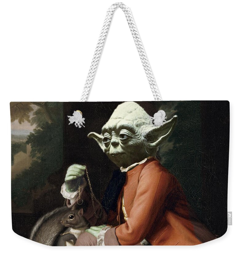 Yoda Weekender Tote Bag featuring the painting Yoda Star Wars Antique Vintage Painting by Tony Rubino