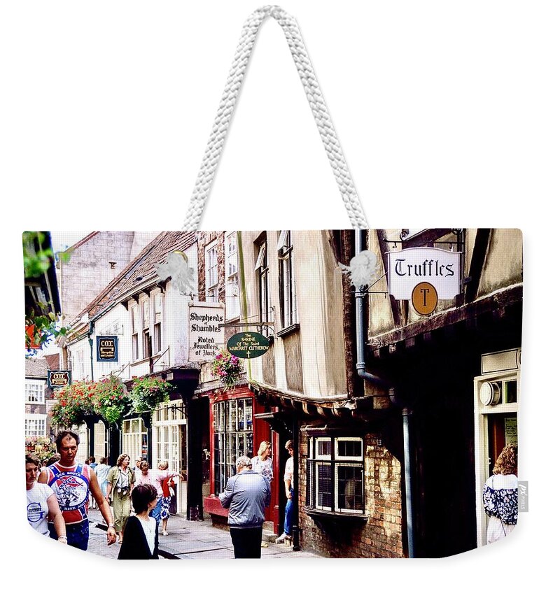 Shambles Weekender Tote Bag featuring the photograph Shambles Area of York 1979 by Gordon James