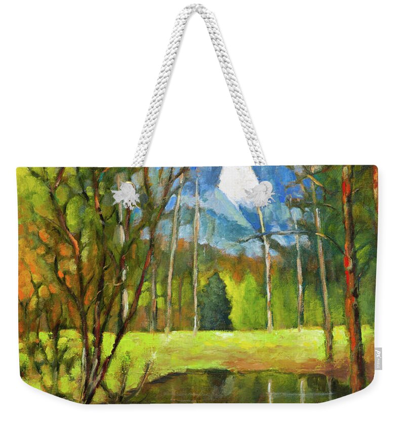 Landscape Weekender Tote Bag featuring the painting Yosemite Falls by Mike Bergen
