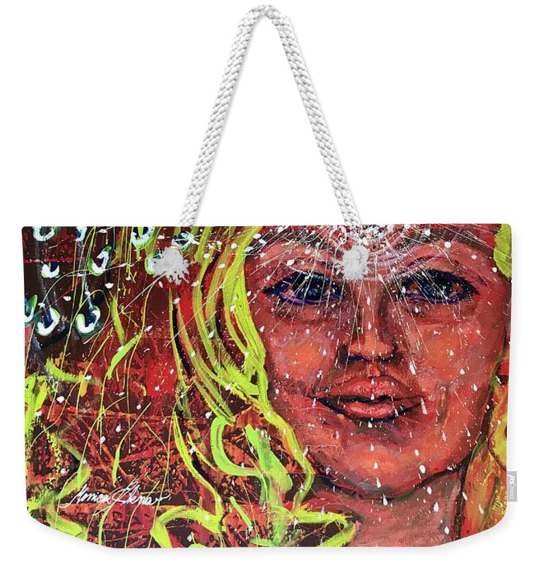 Angel Weekender Tote Bag featuring the painting You are not alone by Monica Elena
