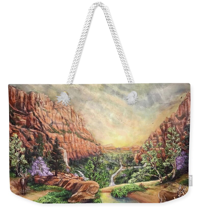 You Restore My Soul.zion Weekender Tote Bag featuring the painting You Restore my Soul. Zion after the Storm by Bonnie Marie