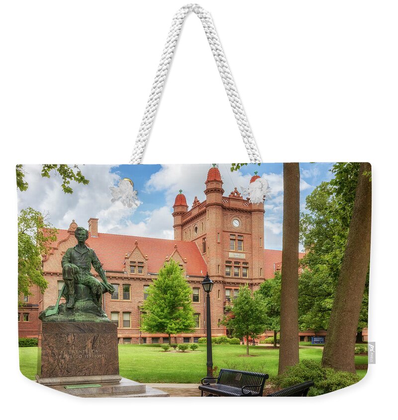 Millikin University Weekender Tote Bag featuring the photograph Young Abe Lincoln - Millikin Universtiy - Decatur, Illinois by Susan Rissi Tregoning