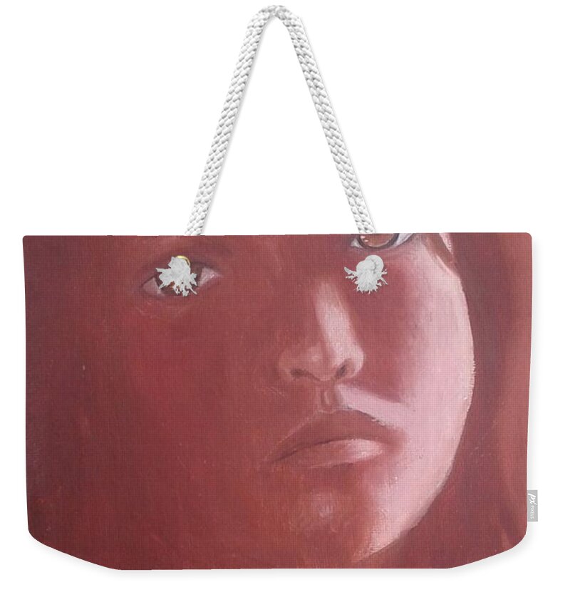 Young Guadalupe Weekender Tote Bag featuring the painting Young Guadalupe by James RODERICK