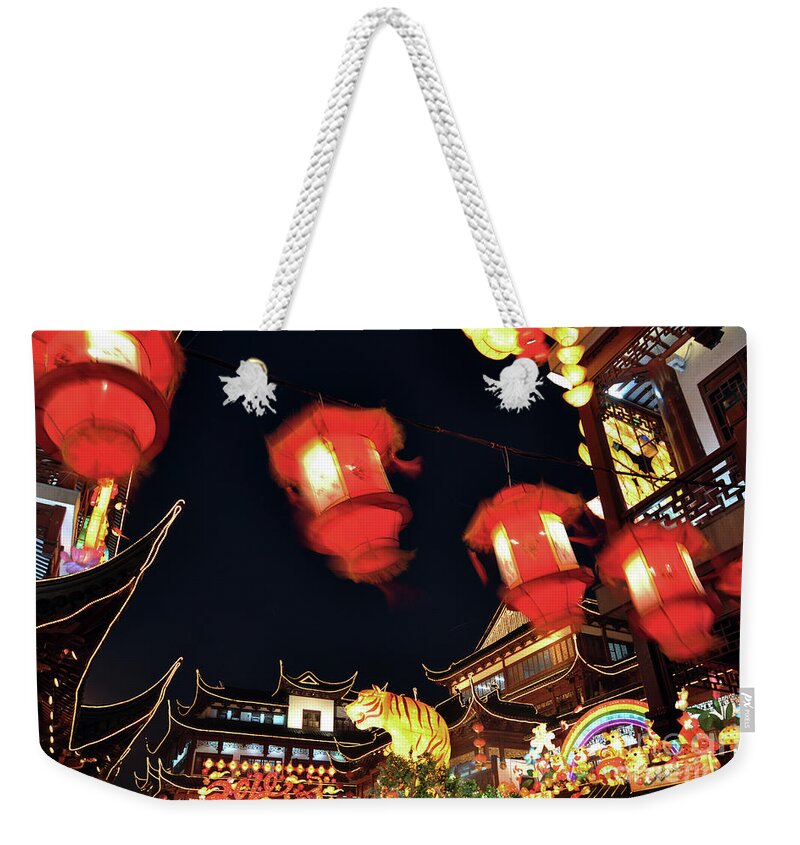 China Weekender Tote Bag featuring the photograph Yu garden lanterns by Delphimages Photo Creations