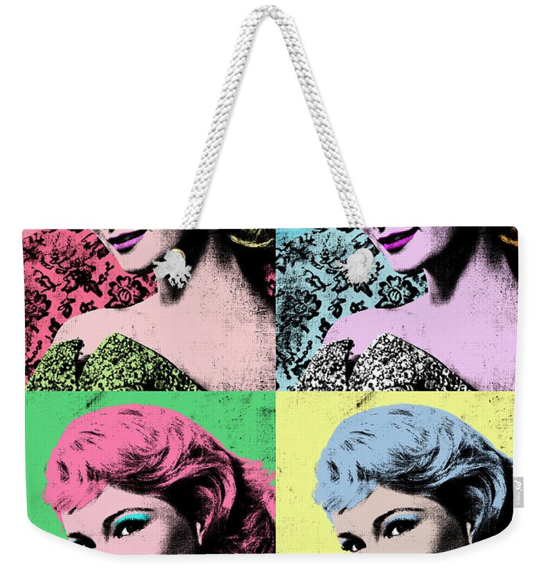 Yvette Weekender Tote Bag featuring the mixed media Yvette Mimieux pop art by Movie World Posters