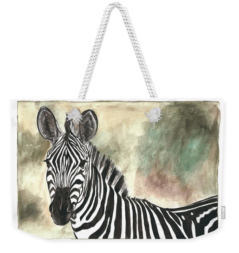 Zebra Weekender Tote Bag featuring the painting Zebra by Pamela Schwartz