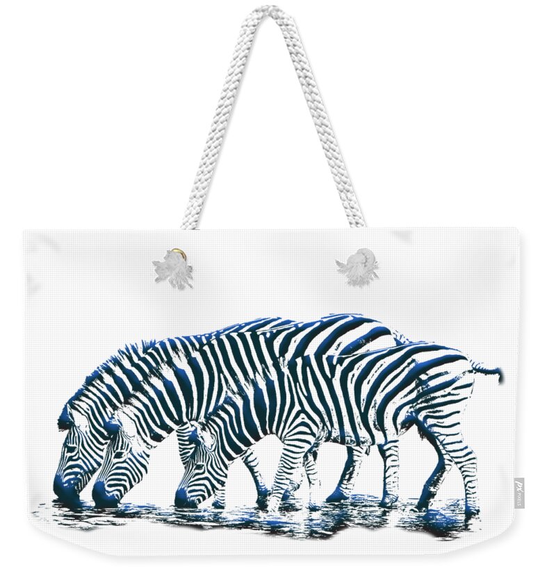 Zebra Weekender Tote Bag featuring the digital art Zebras by John Haldane