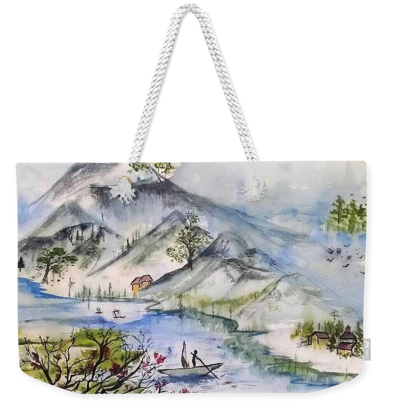 Zen Weekender Tote Bag featuring the painting Zen Mountain by Valerie Shaffer
