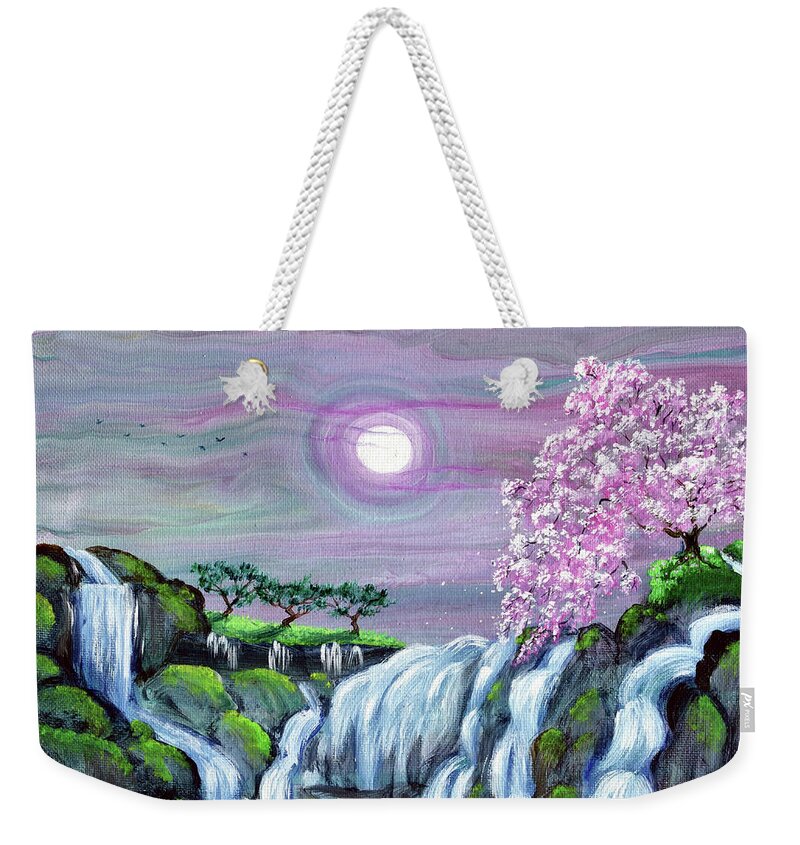 Waterfall Weekender Tote Bag featuring the painting Zen Waterfalls Meditation by Laura Iverson