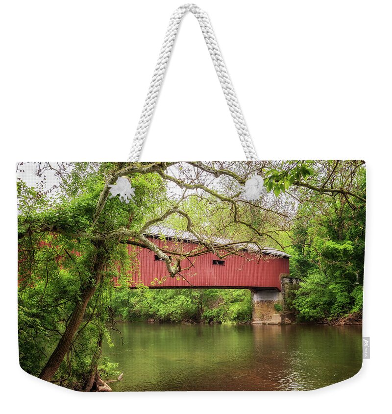 Covered Bridge Weekender Tote Bag featuring the photograph Zook's Mill Covered Bridge - Lancaster County, PA by Susan Rissi Tregoning