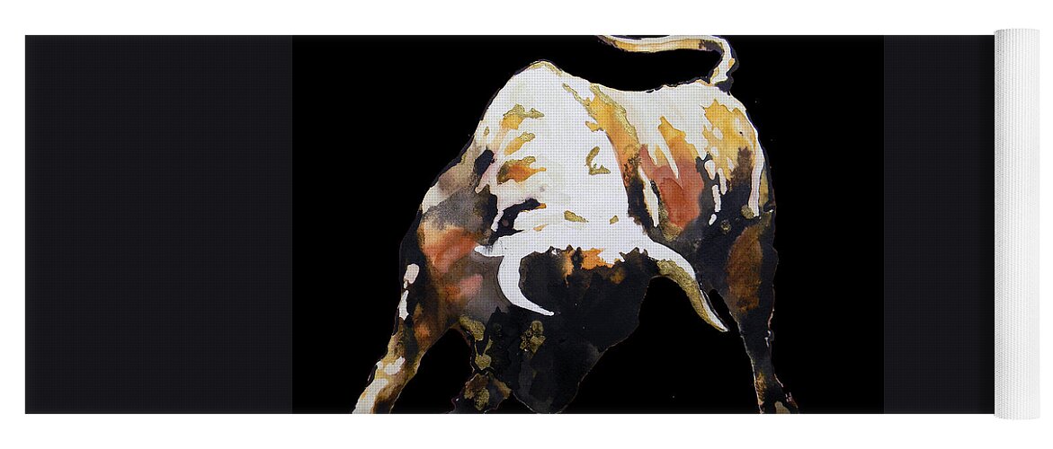 Fight Bull Yoga Mat featuring the painting B L A C K  .  T O R O by J U A N - O A X A C A